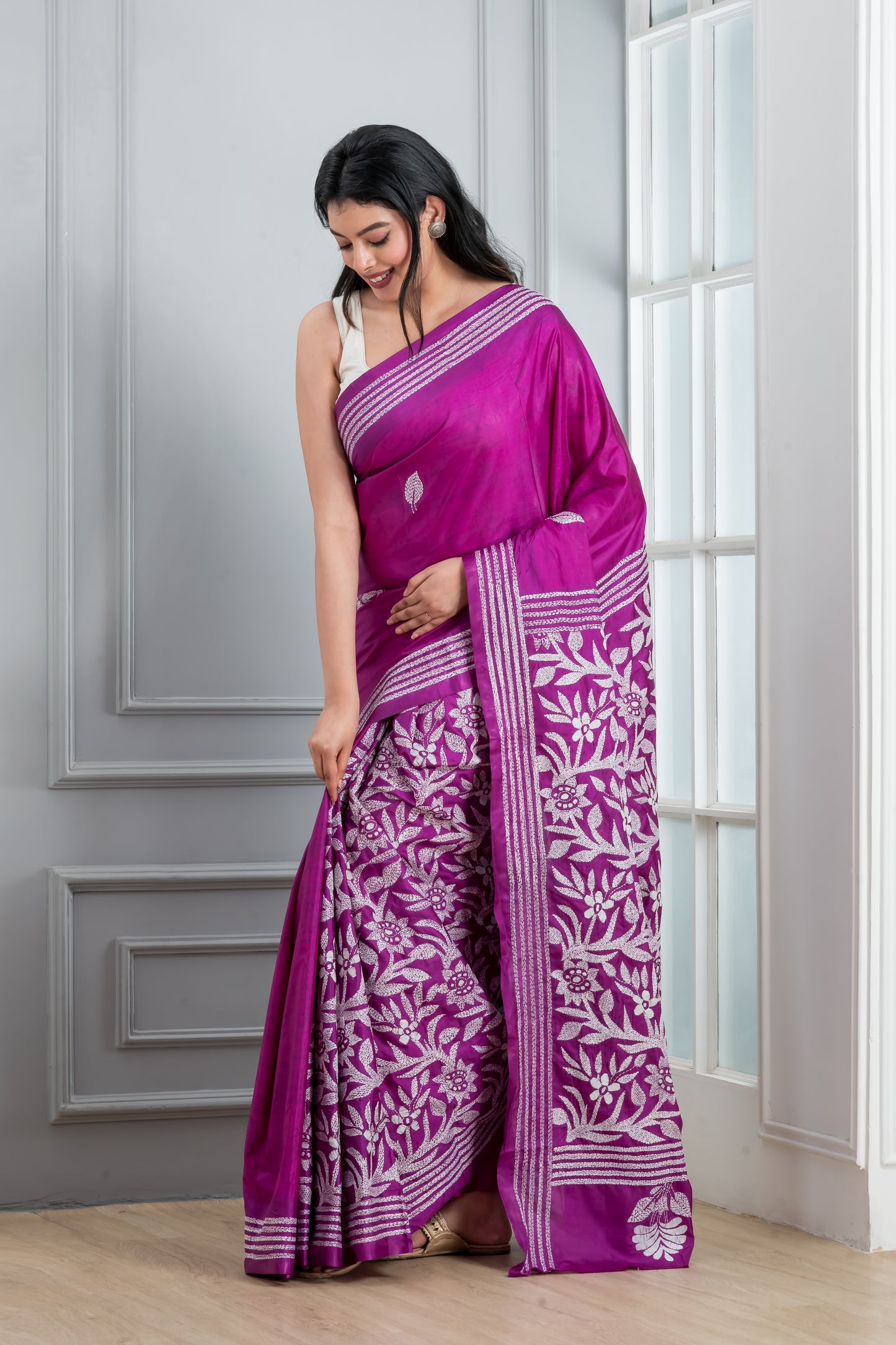 Kantha stitch Saree