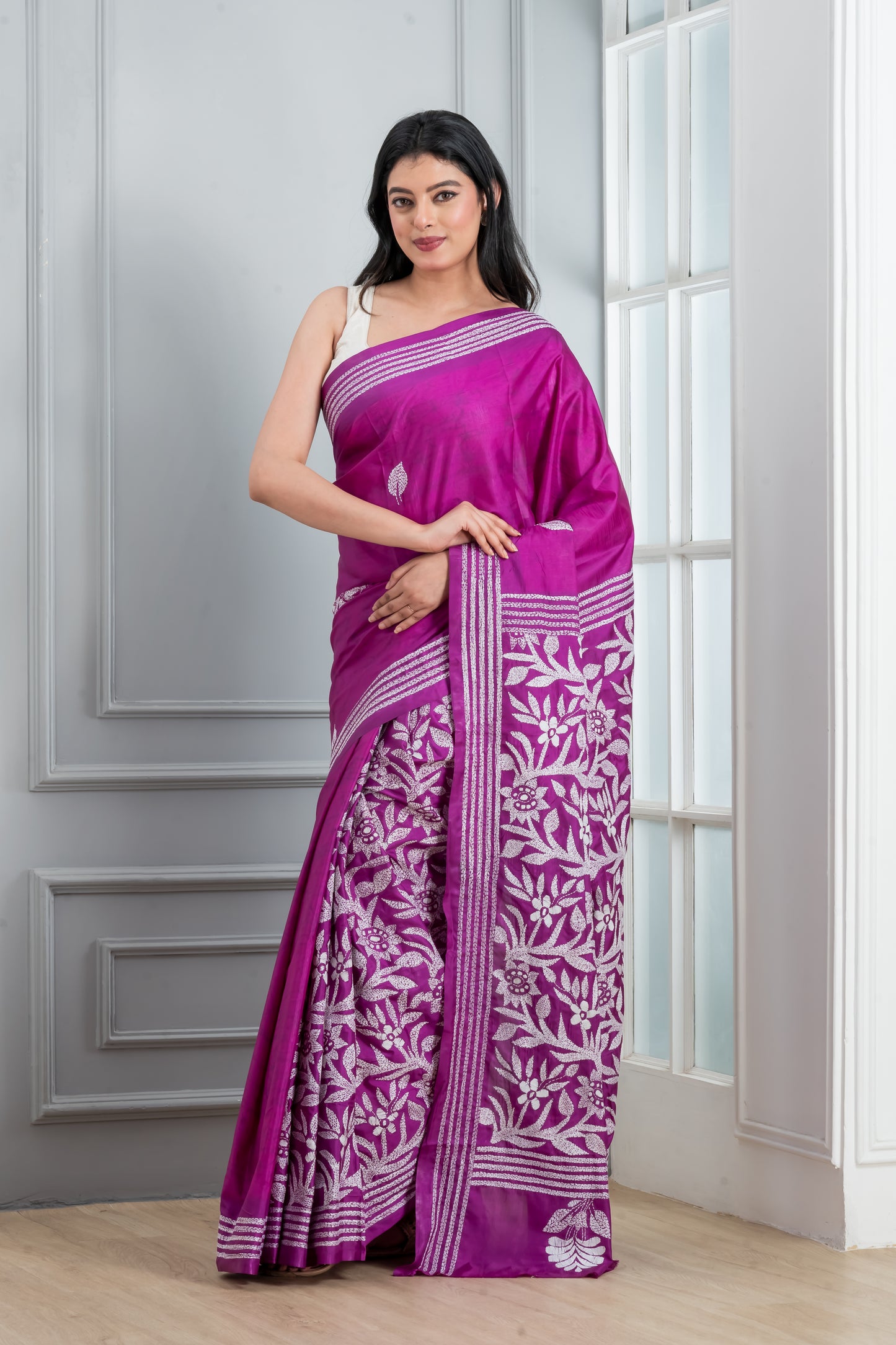 Kantha stitch Saree