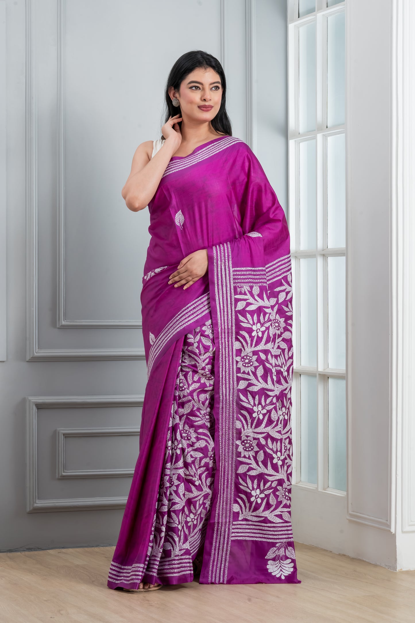 Kantha stitch Saree