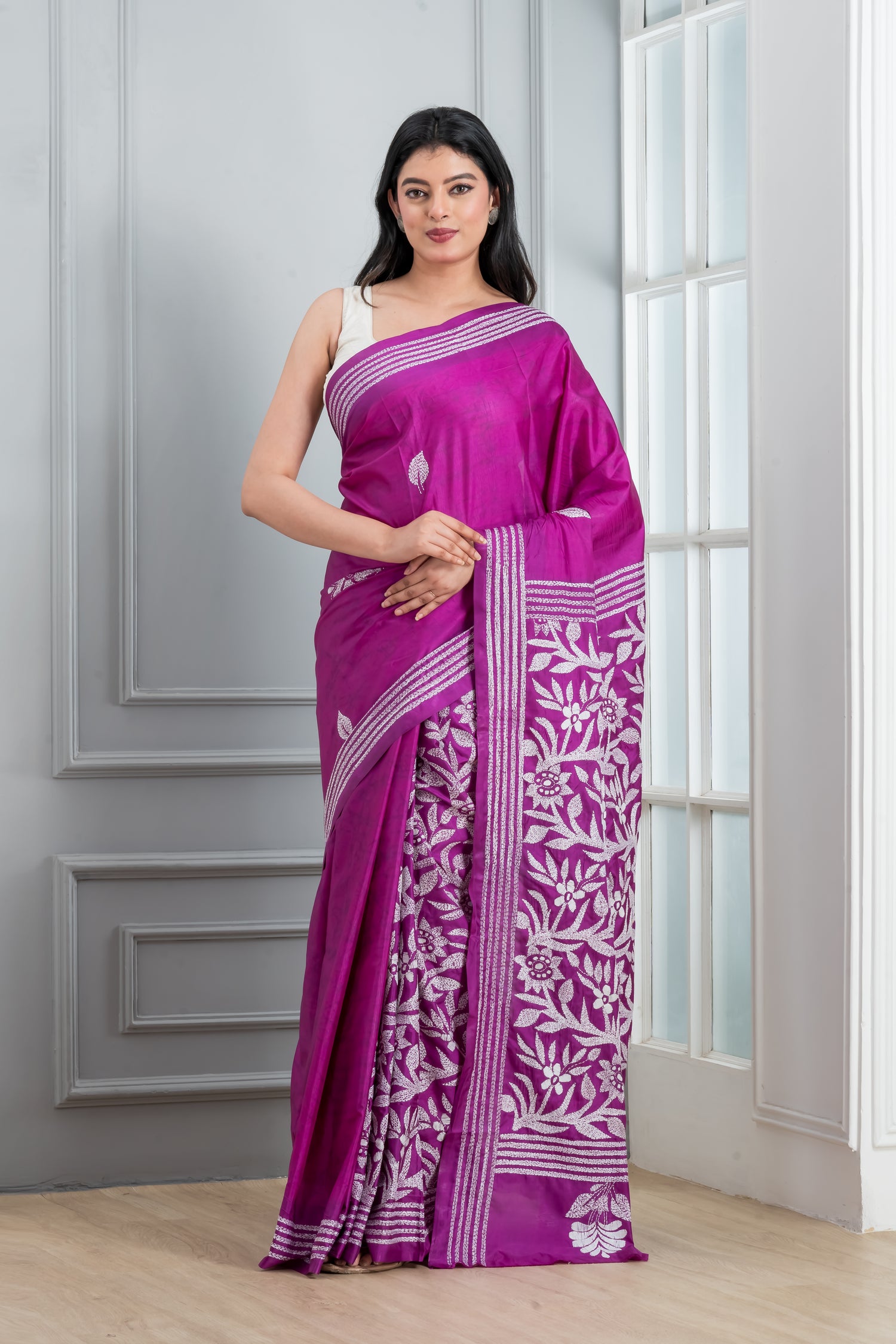 Kantha stitch Saree