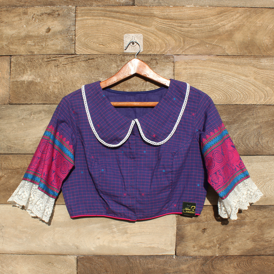 Purple Blouse with colorful sleeves and lace