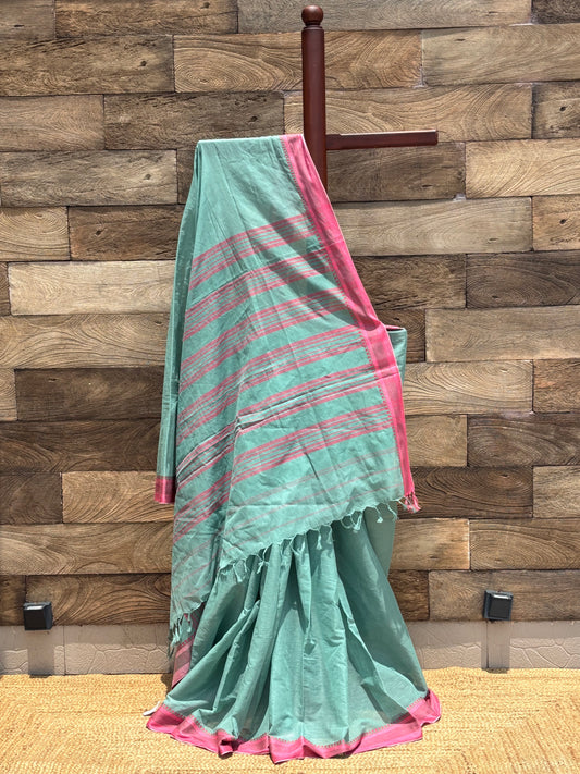 Turquoise Colour Begumpuri pure Cotton handwoven Saree