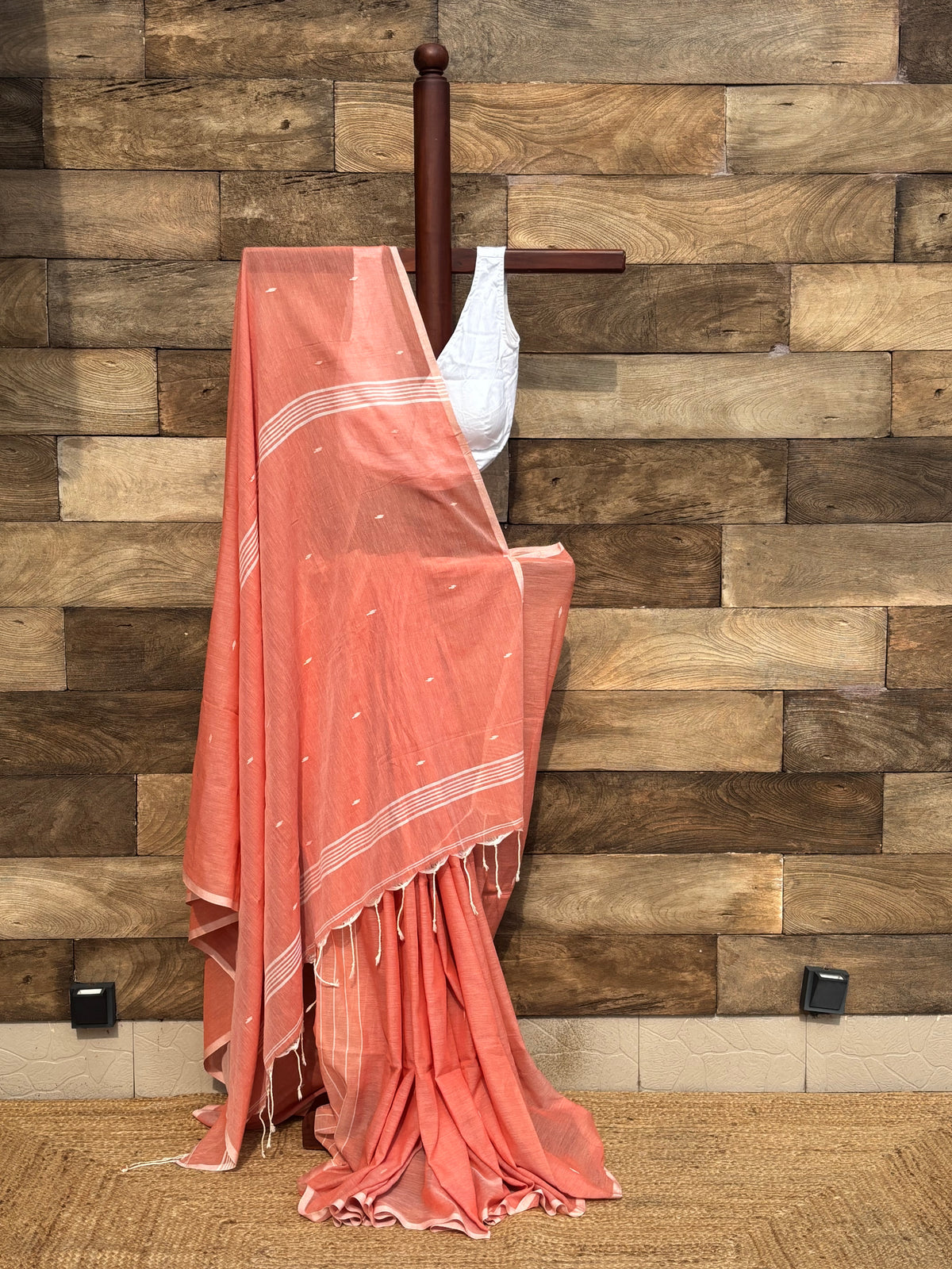 Orange - Pure Handwoven Jamdani Cotton Saree