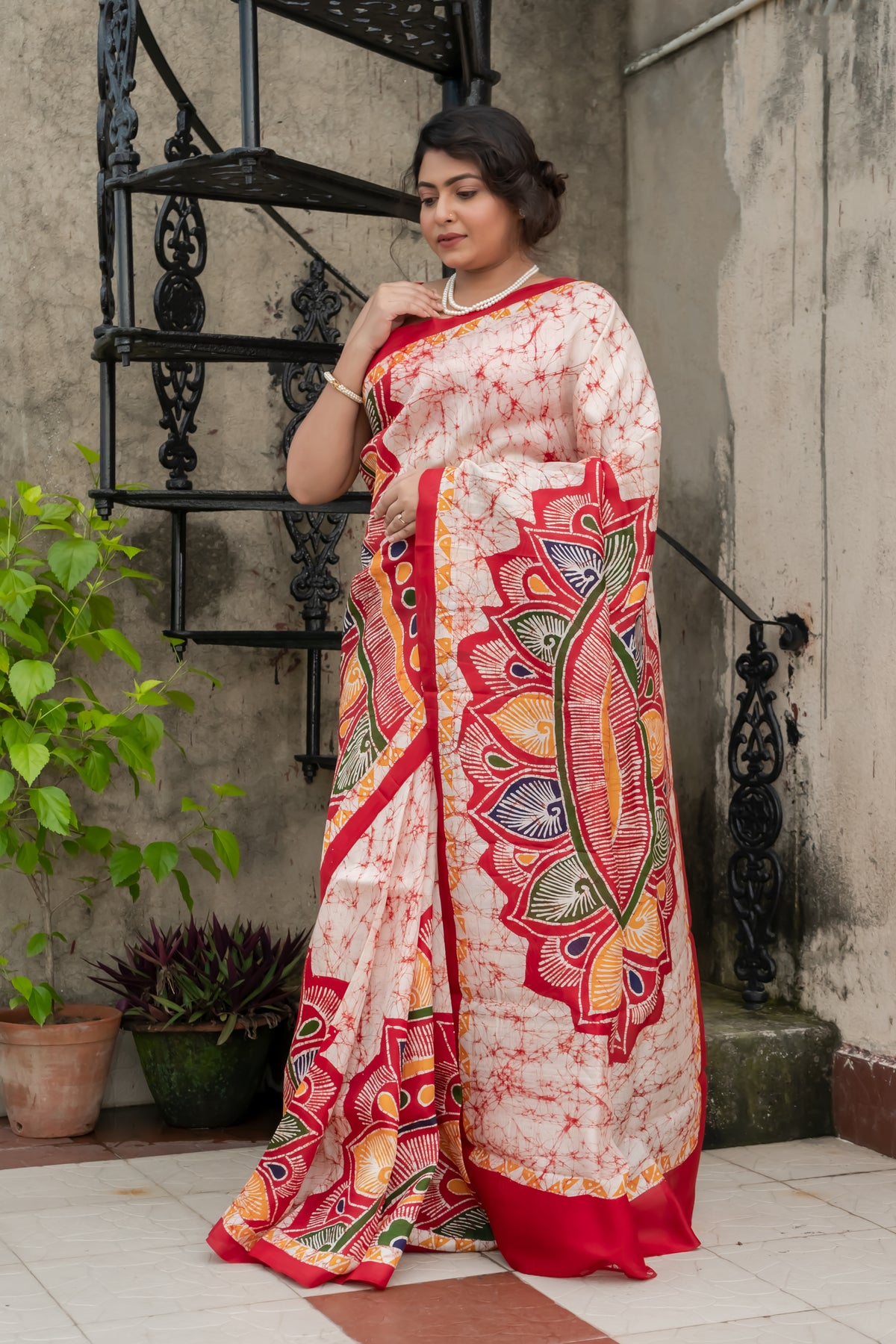 Sada Lal Pure Silk Batik Printed Saree