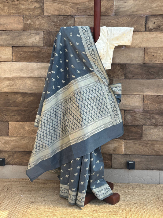 Pakhna Mercerised Cotton Banarasi Saree - Grey