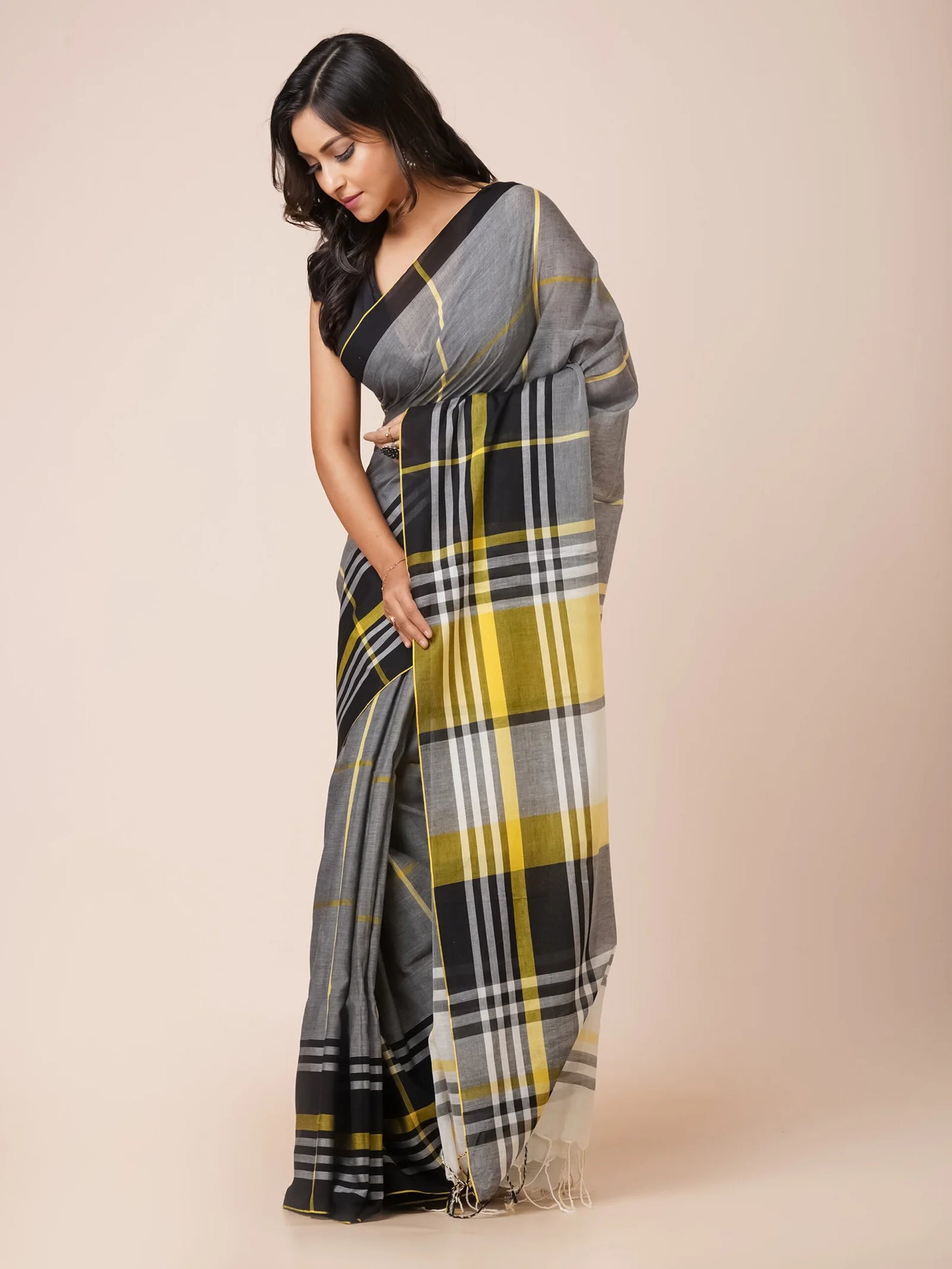 CHARCOAL HARMONY PURE MULMUL COTTON SAREE