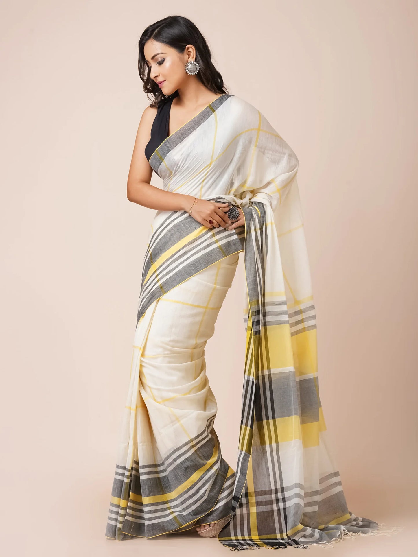OFF WHITE HANDLOOM MULMUL COTTON SAREE