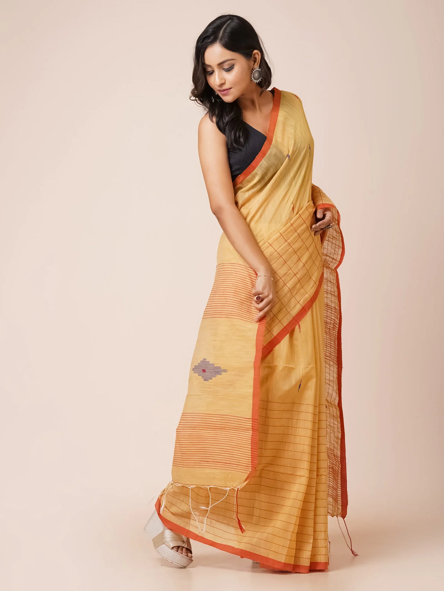 MERIGOLD SLUB COTTON JAMDANI SAREE