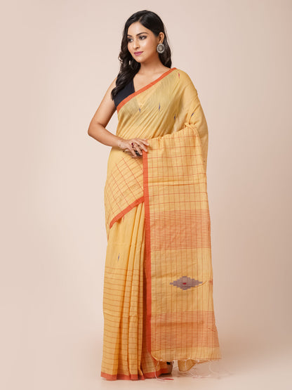 MERIGOLD SLUB COTTON JAMDANI SAREE