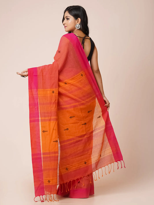 SAFFRON SUNSET PURE KHADI COTTON SAREE