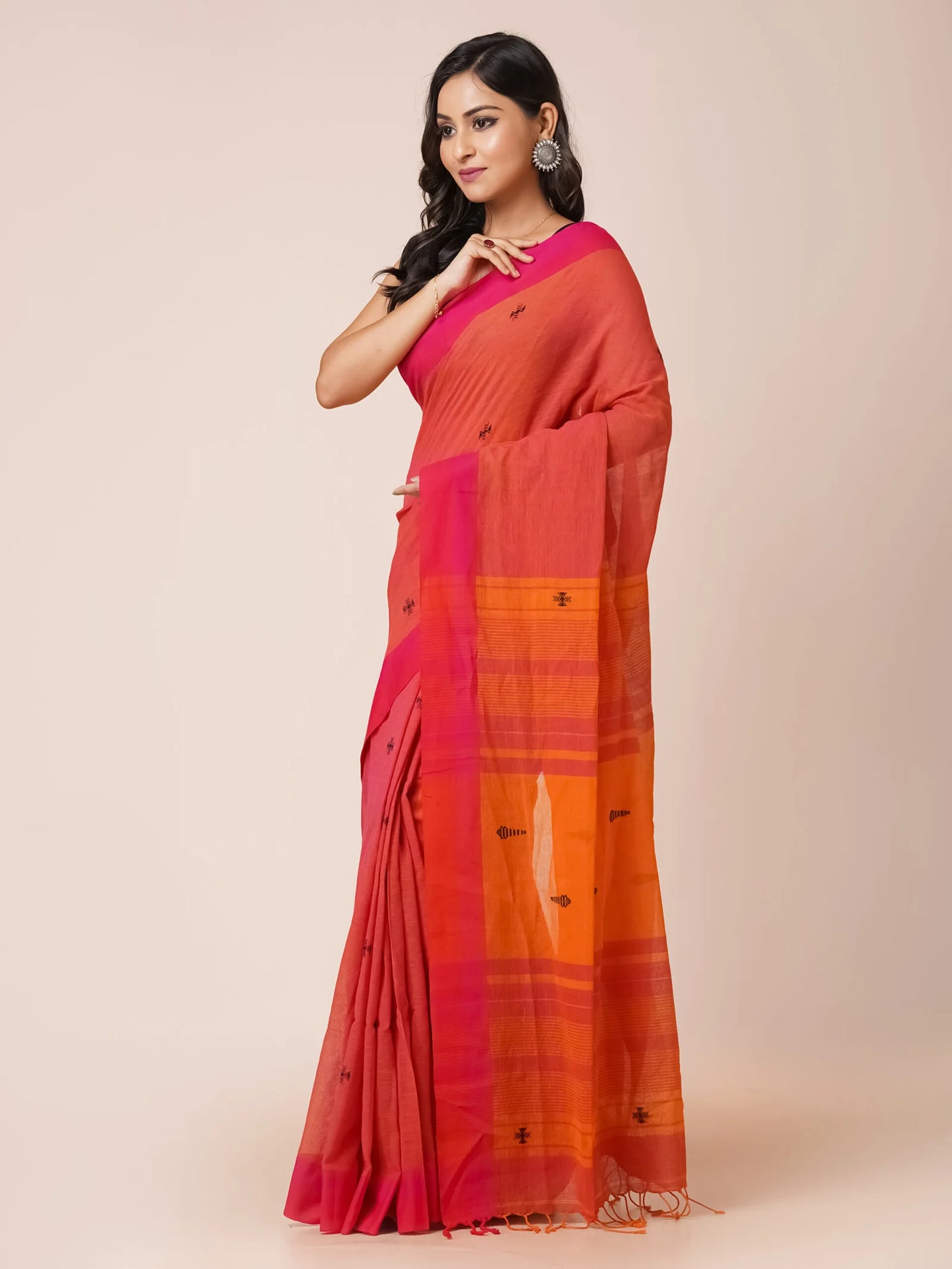 SAFFRON SUNSET PURE KHADI COTTON SAREE
