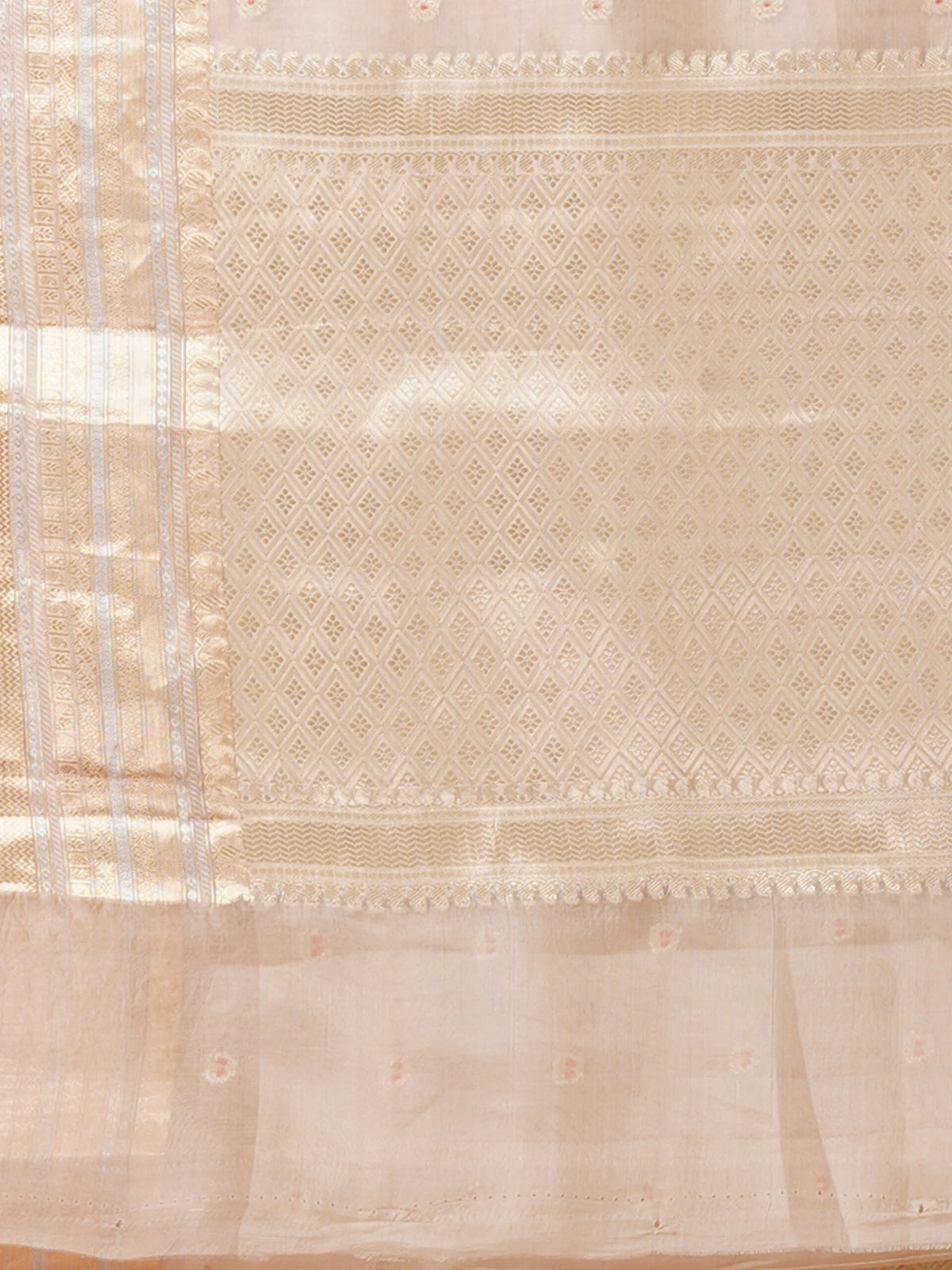 Sandal Sage Kora Banarasi Saree with Wide Zari Border