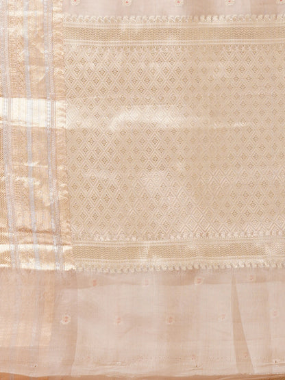 SANDAL SAGE KORA BENARASI SAREE WITH WIDE ZARI BORDER