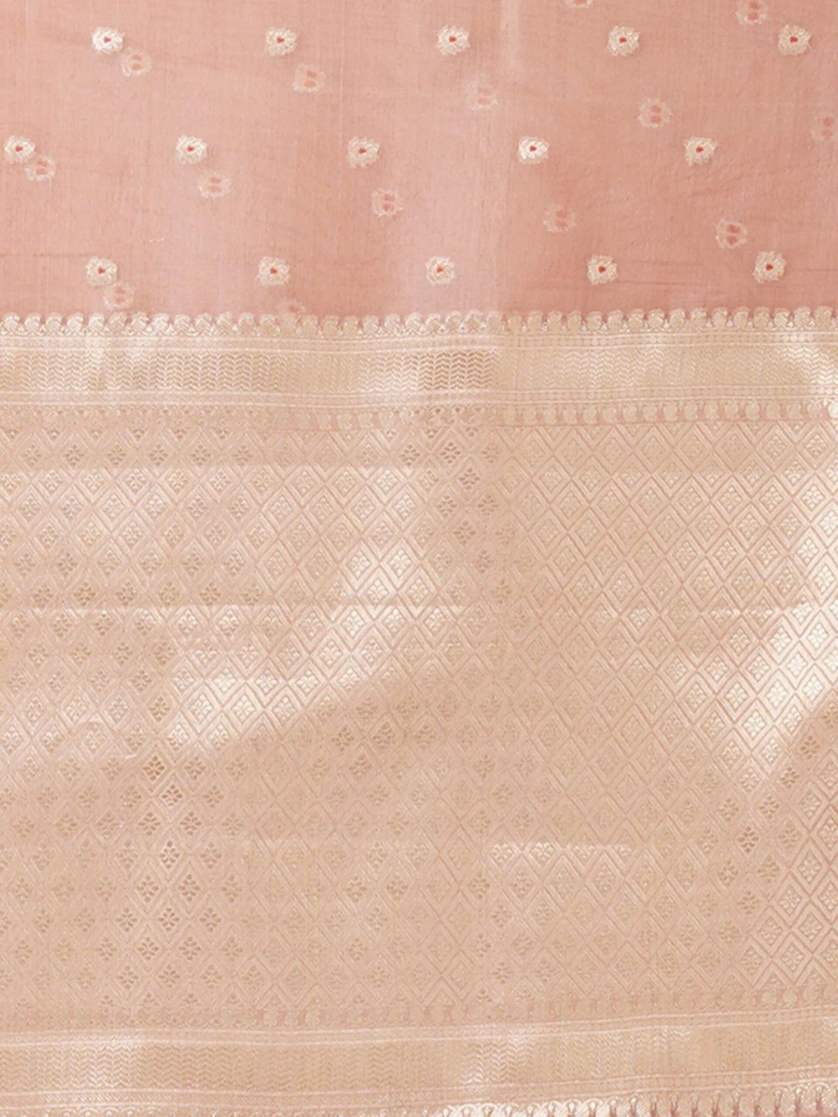 Dusty Rose Kora Banarasi Saree with Wide Zari Border