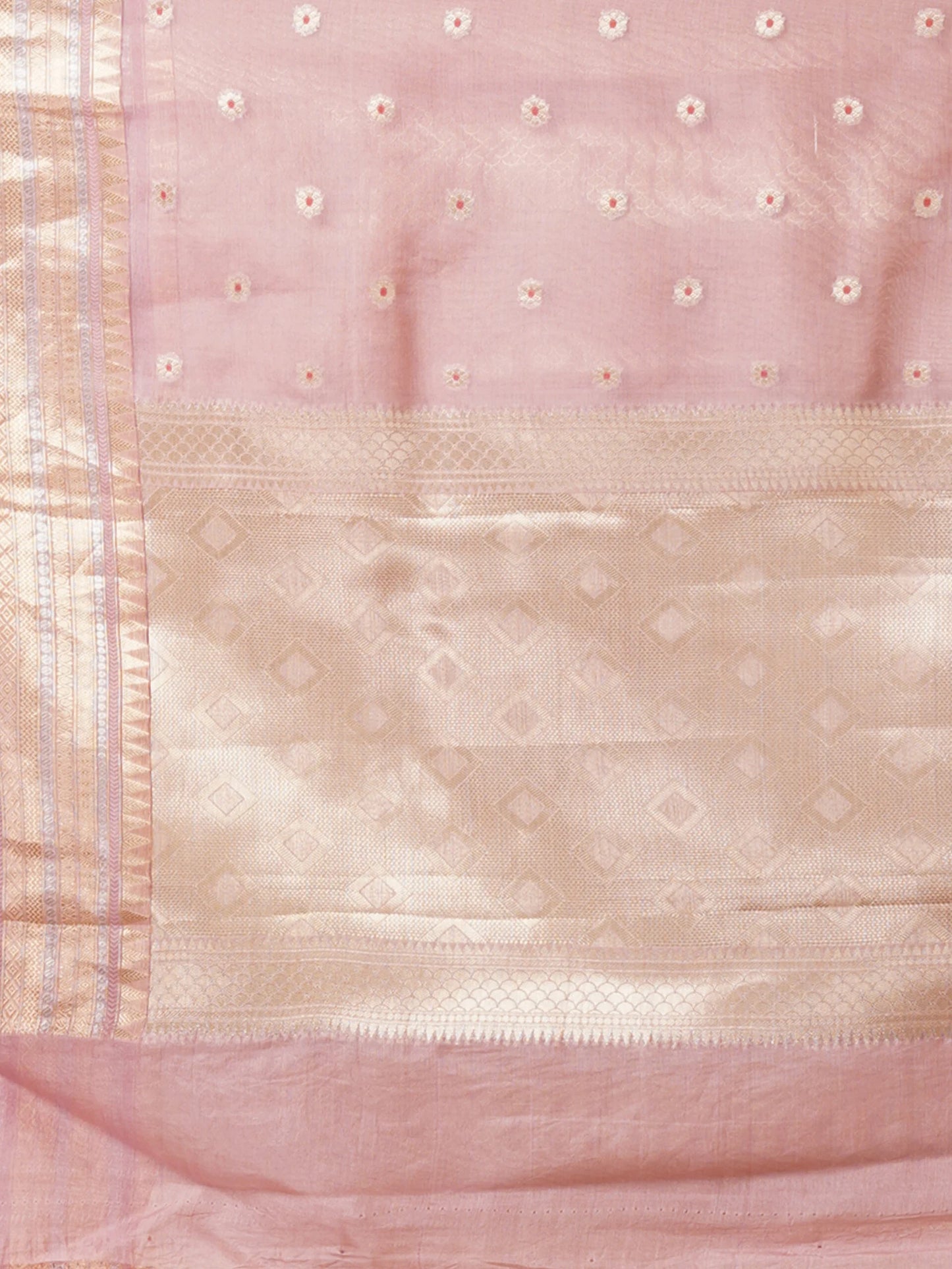 LIGHT PINK KORA BENARASI SAREE WITH WIDE ZARI BORDER
