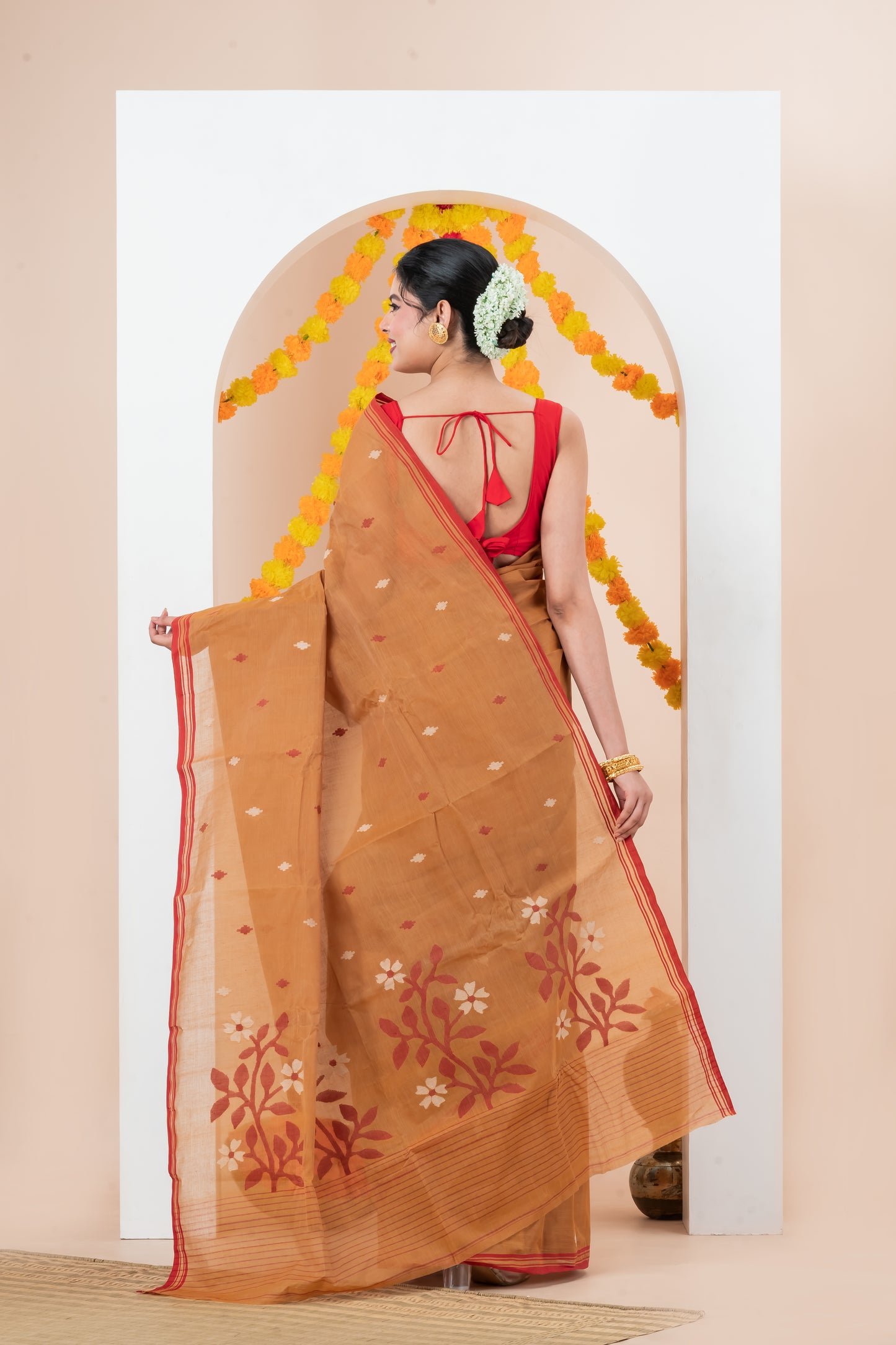 Peach-Orange Saree Cotton Hamdani saree