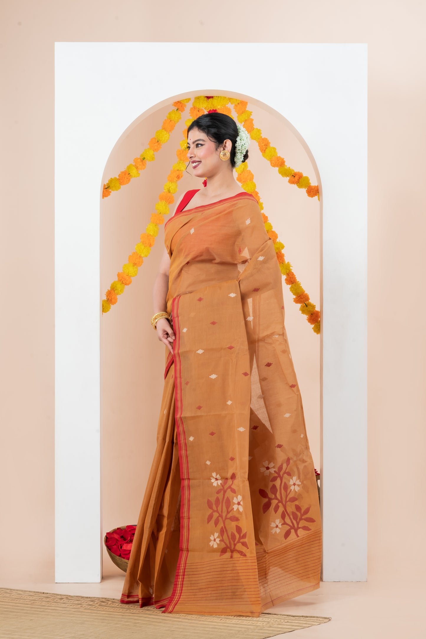 Peach-Orange Saree Cotton Hamdani saree