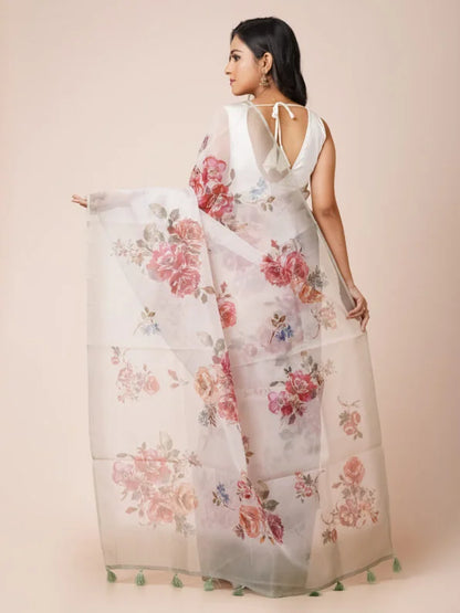 PETAL WHISPER SEMI ORGANZA SAREE WITH DIGITAL PRINT