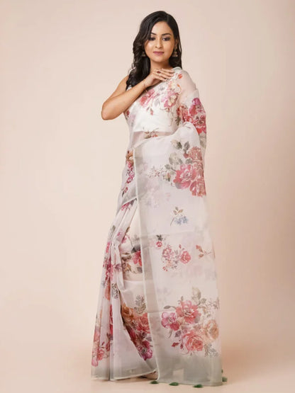 PETAL WHISPER SEMI ORGANZA SAREE WITH DIGITAL PRINT