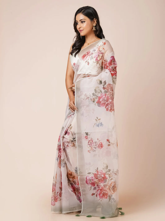 PETAL WHISPER SEMI ORGANZA SAREE WITH DIGITAL PRINT