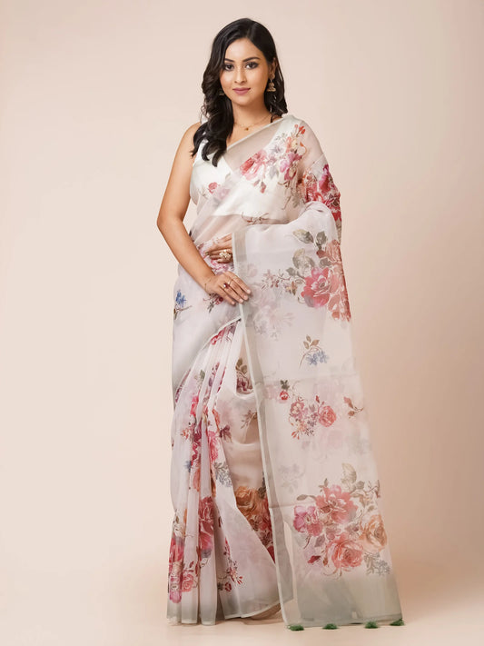 PETAL WHISPER SEMI ORGANZA SAREE WITH DIGITAL PRINT