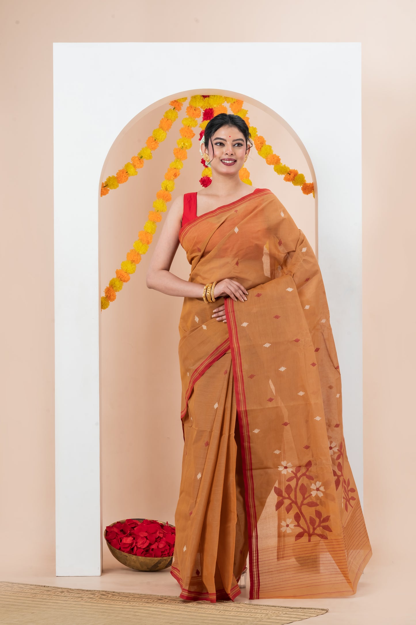 Peach-Orange Saree Cotton Hamdani saree