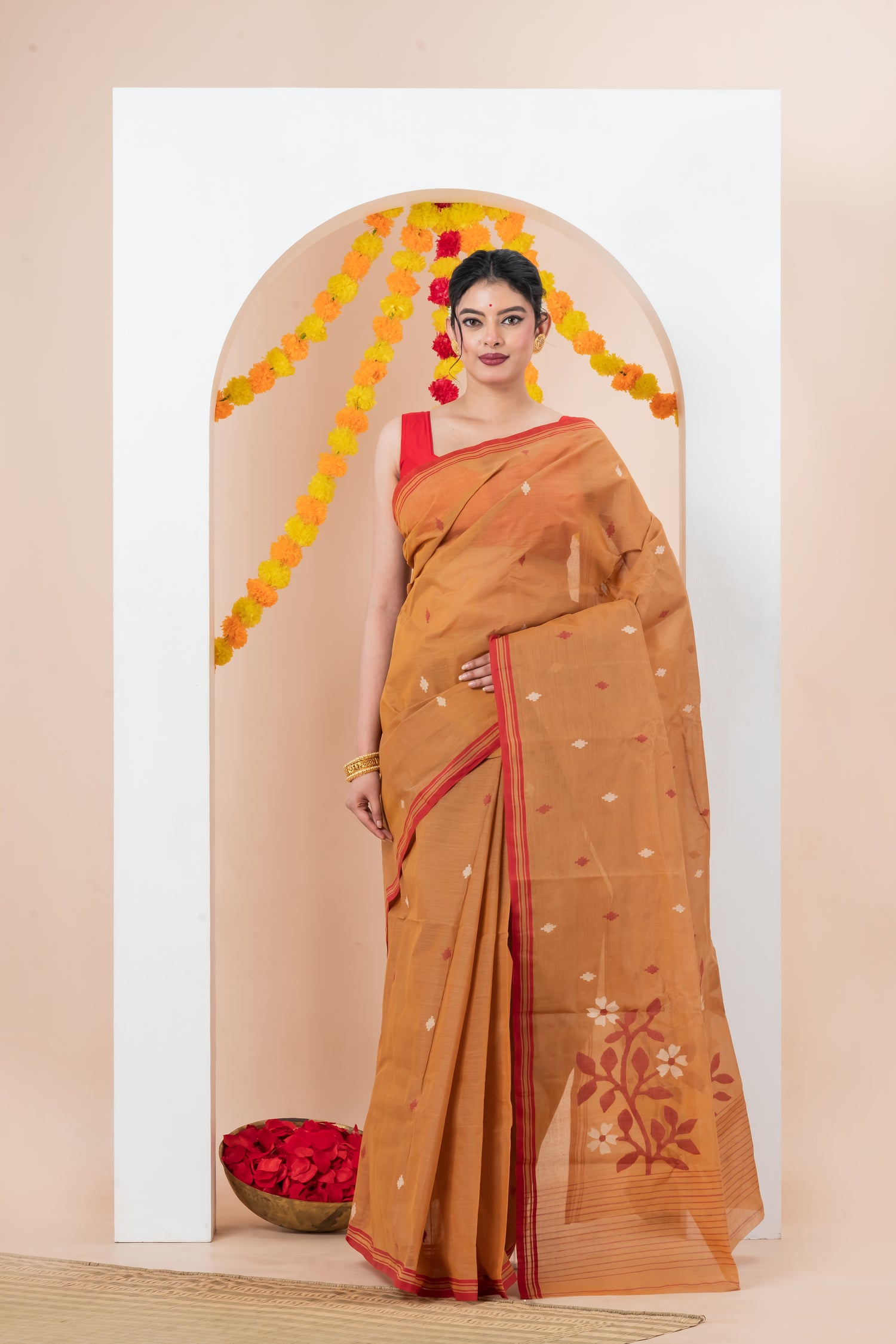 Peach-Orange Saree Cotton Hamdani saree