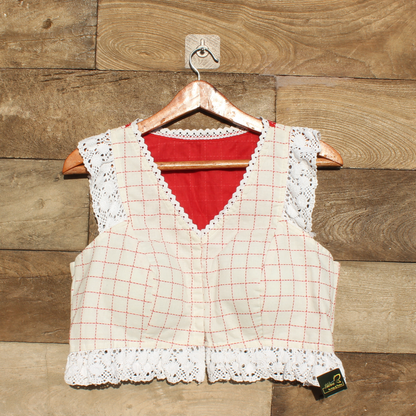 Red and white checkered  with lace trim