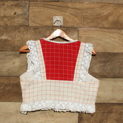 Red and white checkered  with lace trim
