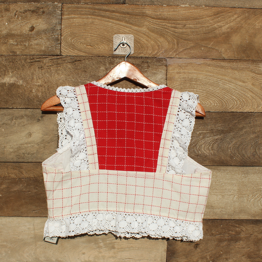 Red and white checkered  with lace trim