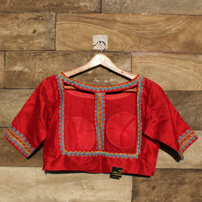 Red Boat neck  Embroidery  Blouse