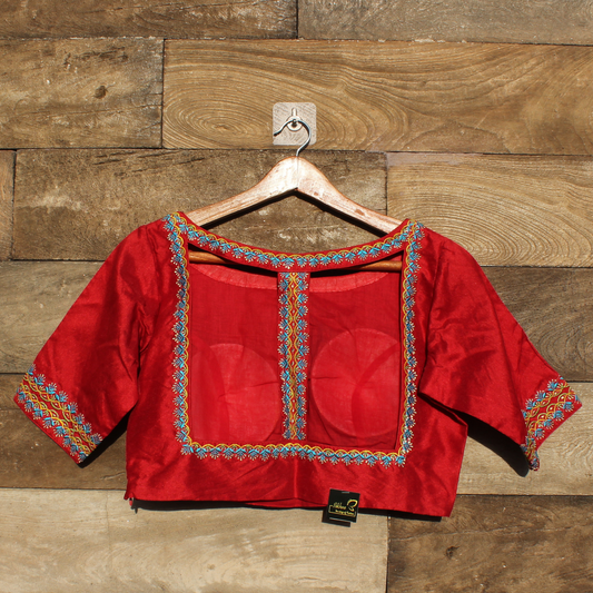 Red Boat neck  Embroidery  Blouse