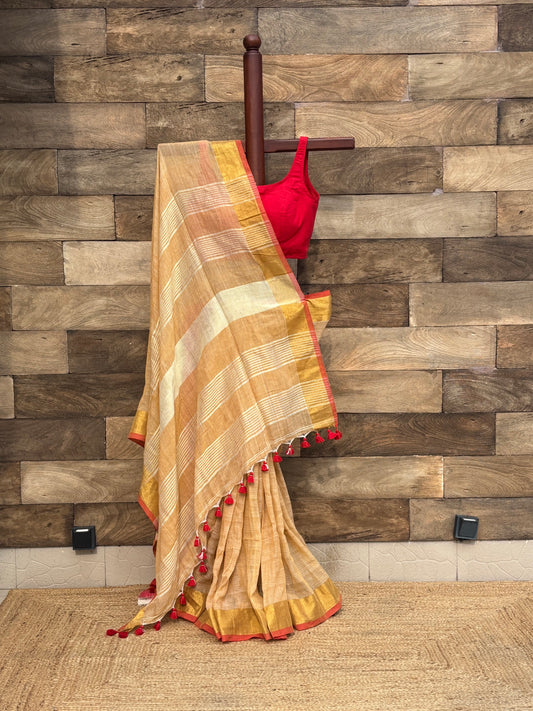 Beige- Tissue Cotton Saree