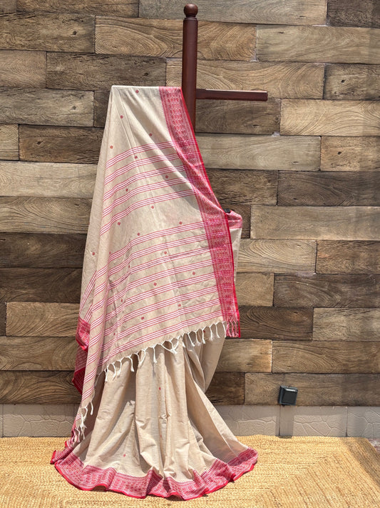 Beige Begumpuri Pure cotton handwoven saree