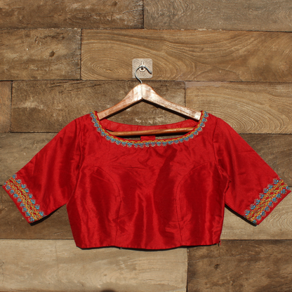 Red Boat neck  Embroidery  Blouse