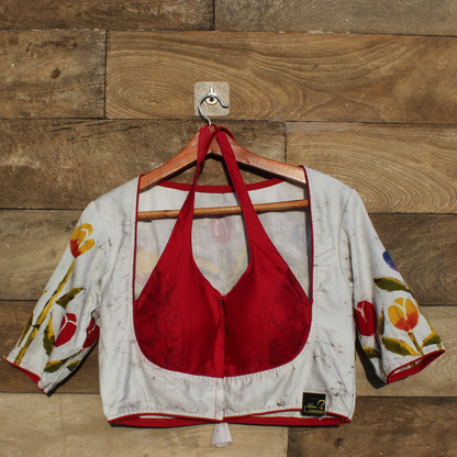 white and red silk Batik  Blouse