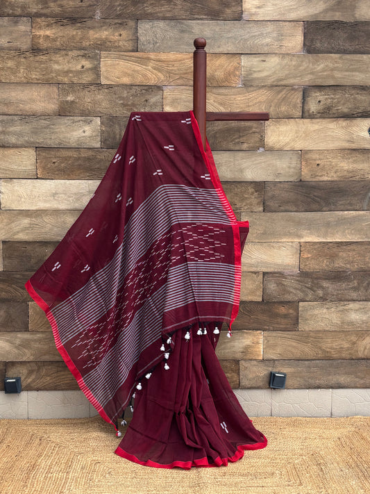 Handwoven Cotton Bengal Jamdani Saree – Authentic Bengali Handloom