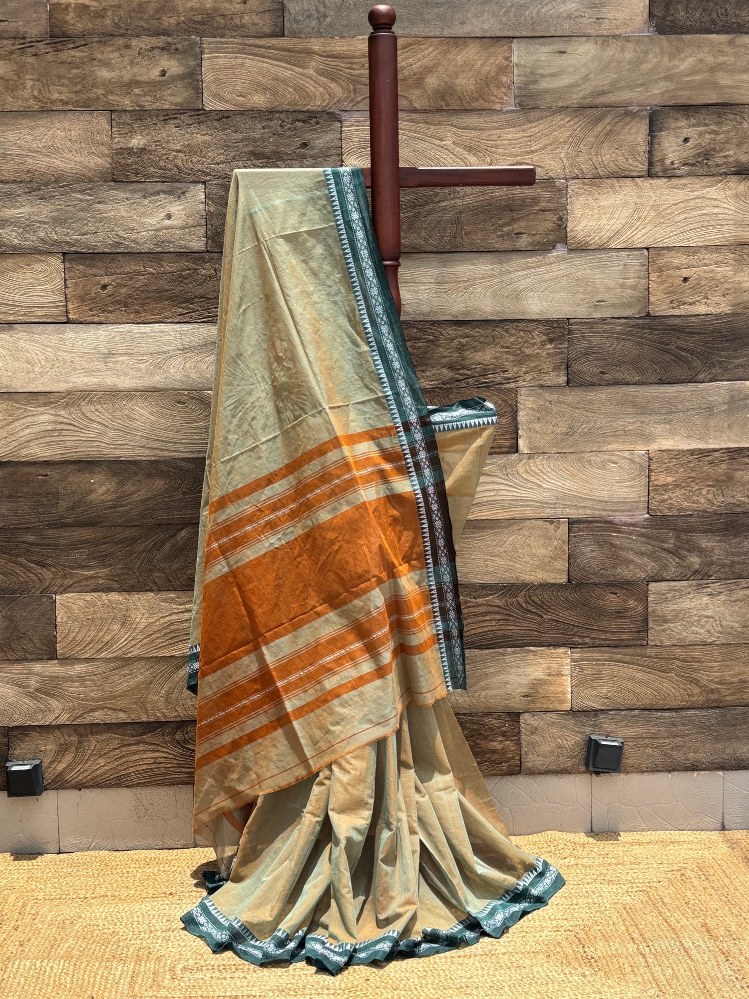 Olive Green Dhanekhali Pure Cotton Saree