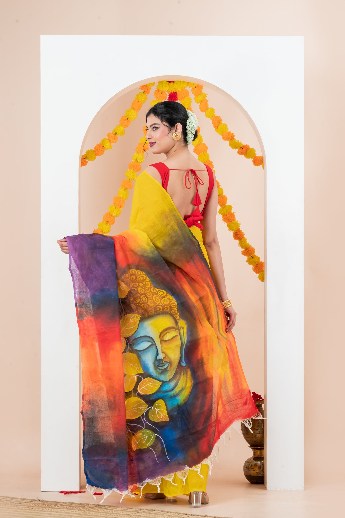 Hand painted  Pure Cotton Dhonekhali Saree