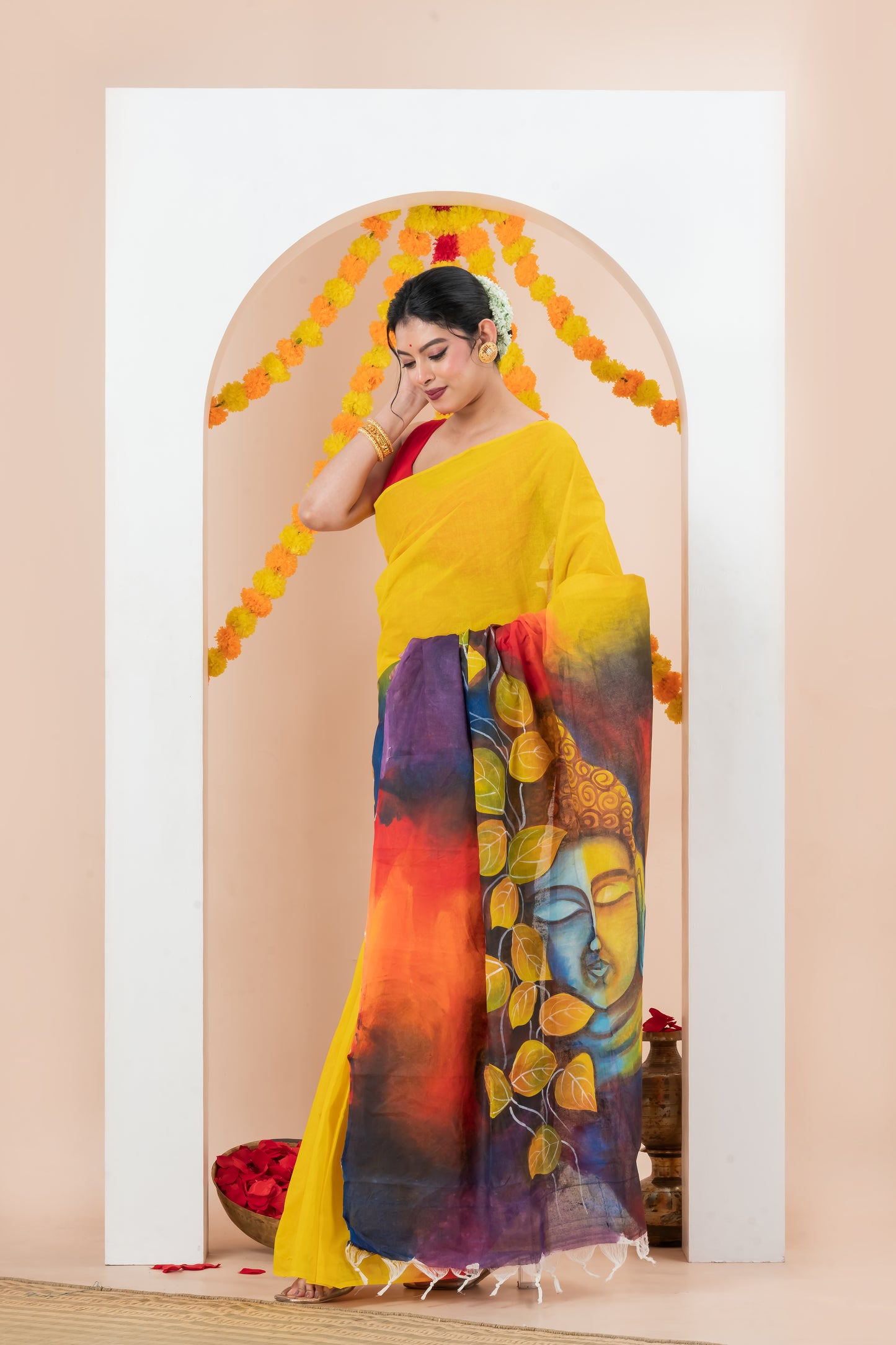 Hand painted  Pure Cotton Dhonekhali Saree