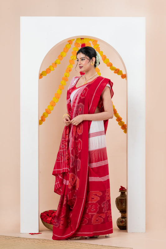 Pure Cotton lal Sada Dhonekhali Saree