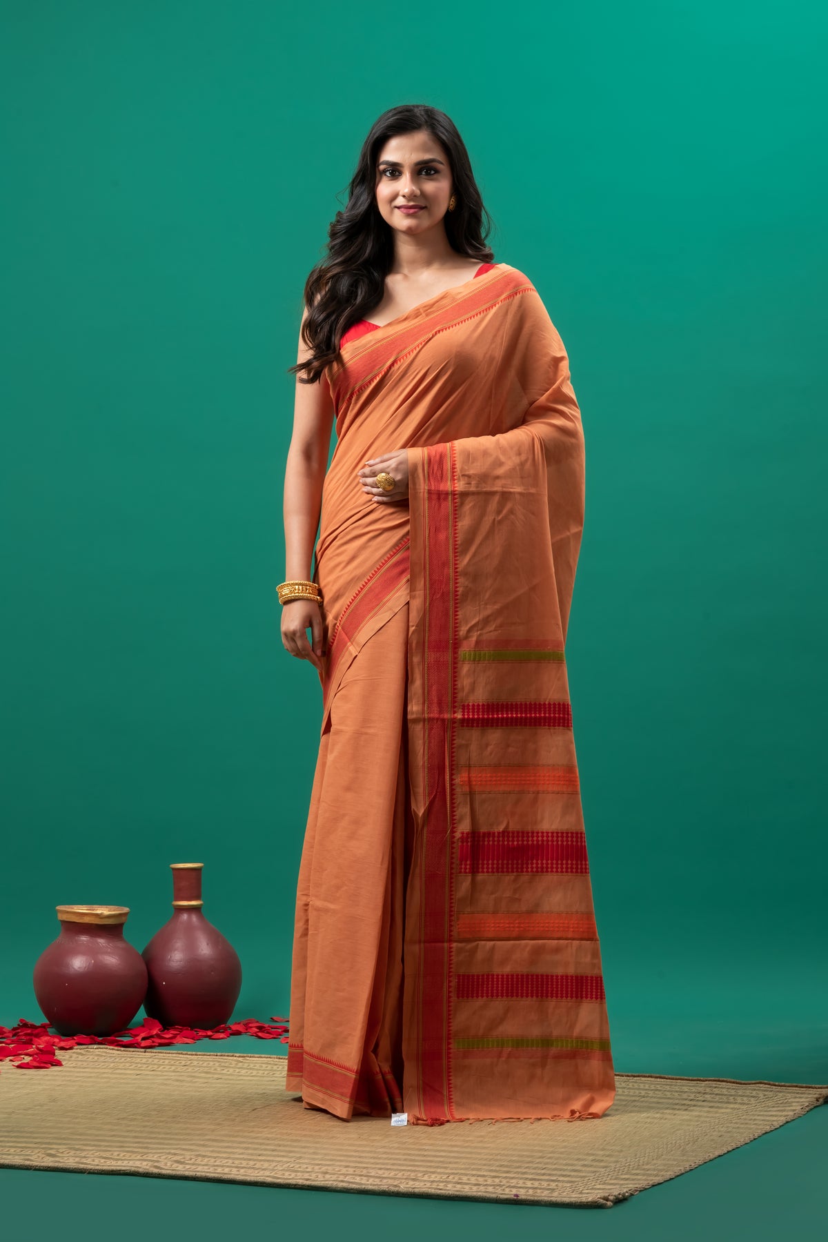 Orange Begumpuri cotton saree