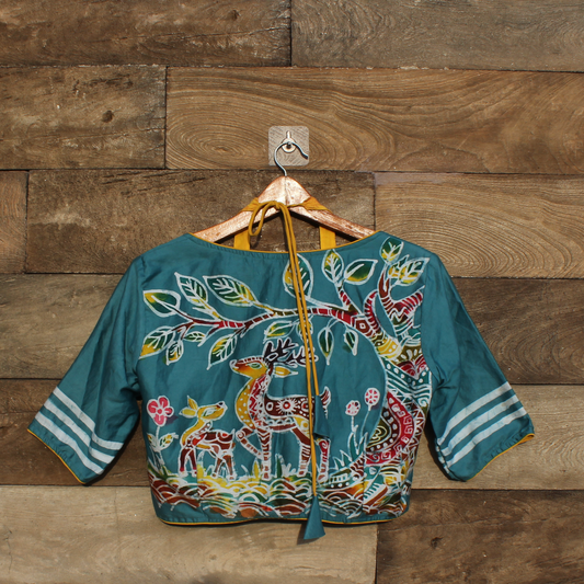 Colorful Silk Satik Blouse Yellow and Red Design