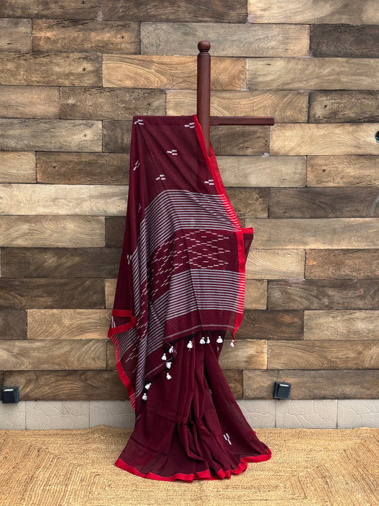 Handwoven Cotton Bengal Jamdani Saree – Authentic Bengali Handloom