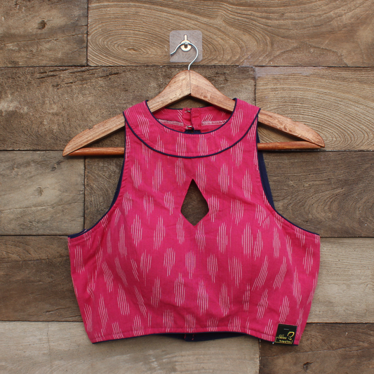 Pink halter ikkat blouse