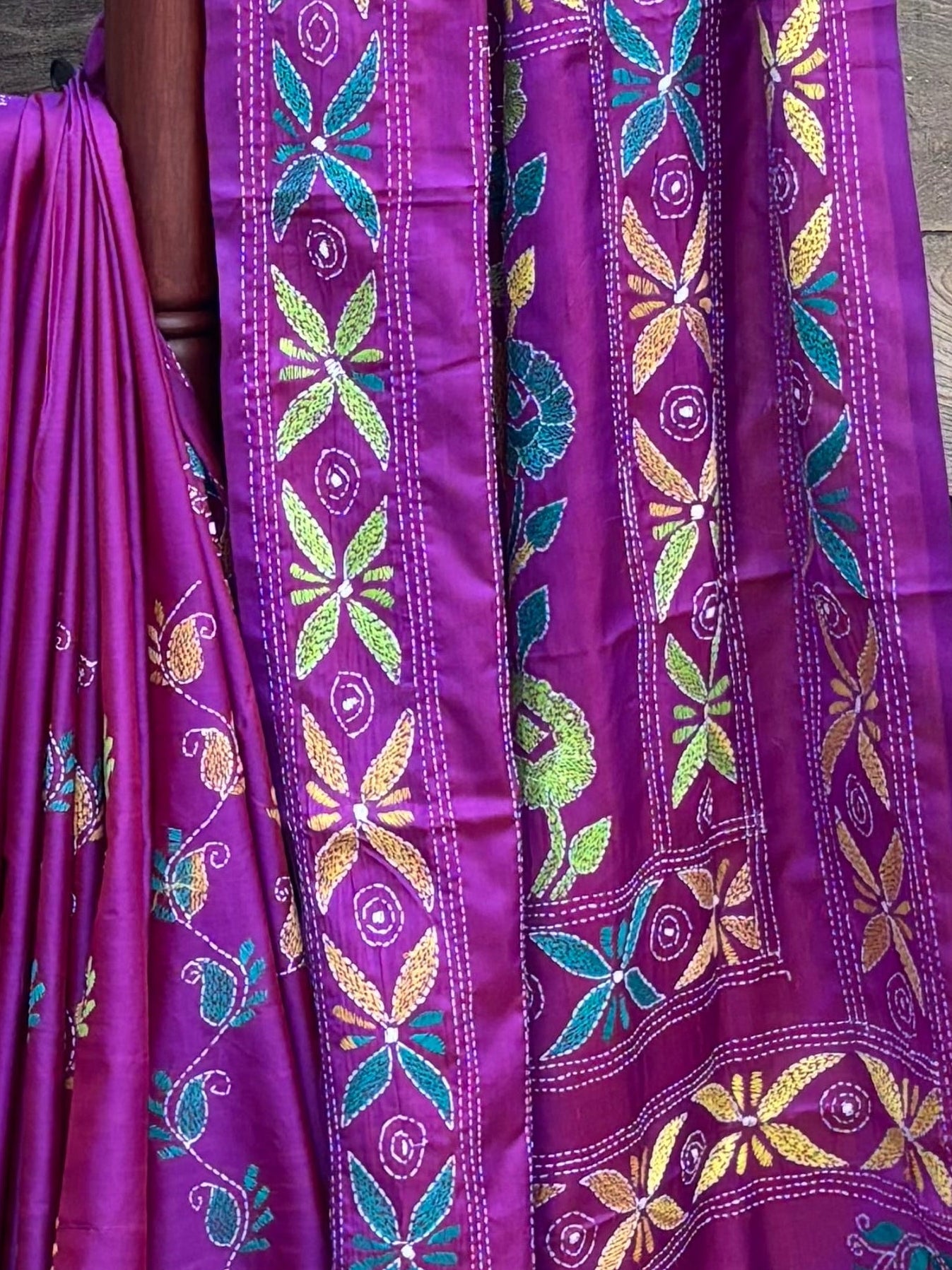 Pakhna hand kantha stitch saree on blended Bangalore silk