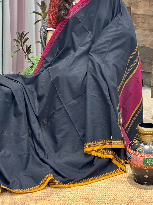 Black  Pure Cotton Dhonekhali Saree
