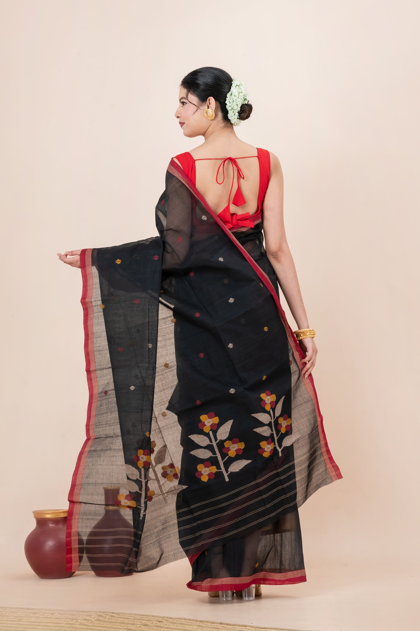 Black Pure Cotton Jamdani Saree