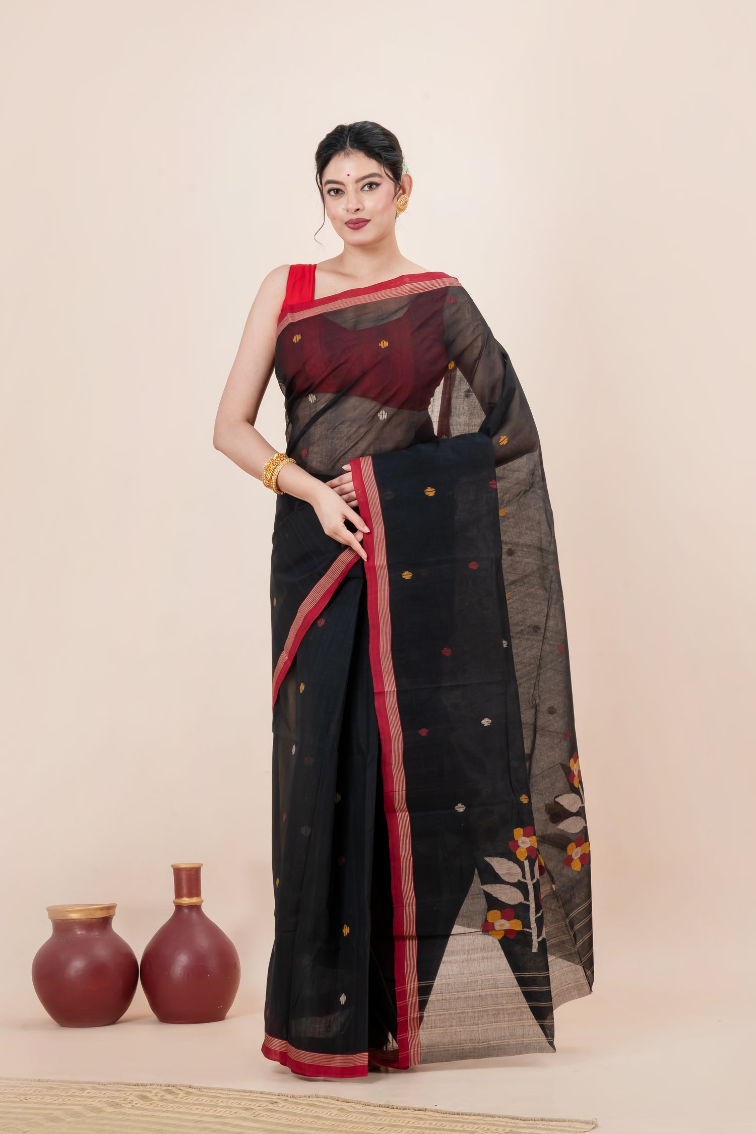 Black Pure Cotton Jamdani Saree