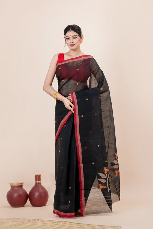 Black Pure Cotton Jamdani Saree